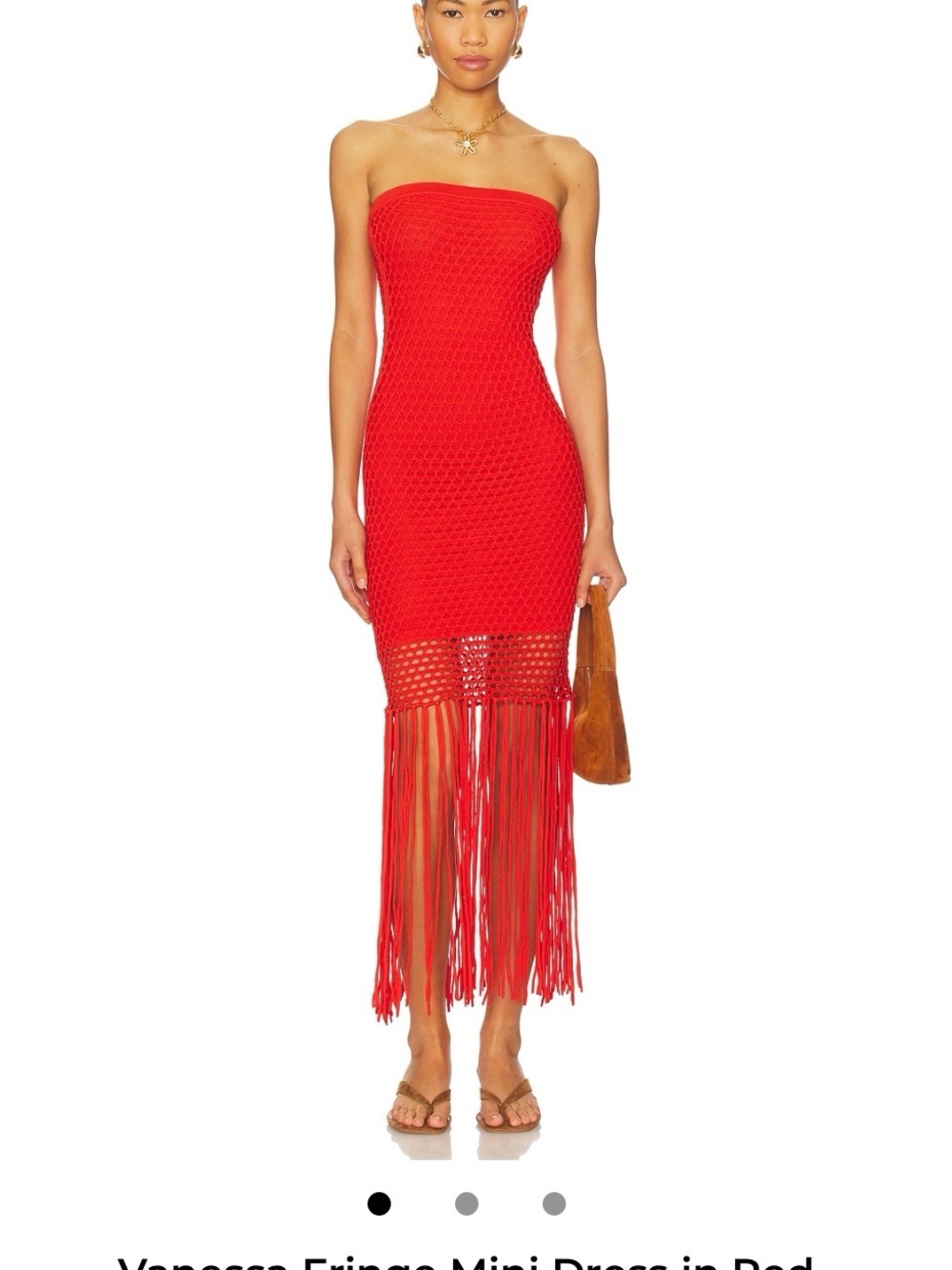 PQ Swim Strapless Red Crochet Fringe Midi Dress